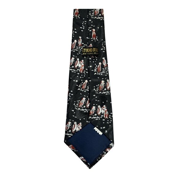 Studio 890 Men’s Silk Tie – Penguin Print – 1990s to Early 2000s - Picture 2 of 4